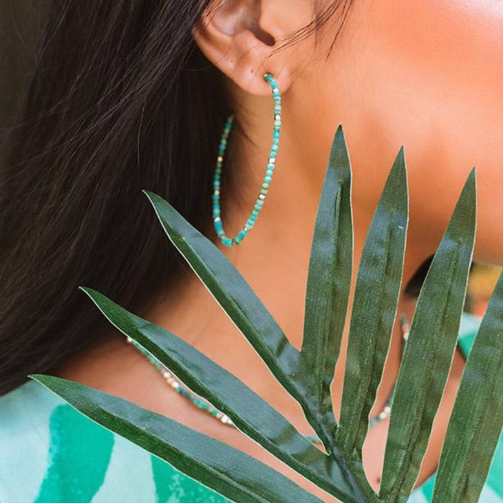 Kendra Scott Scarlet Gold hoops in turquoise